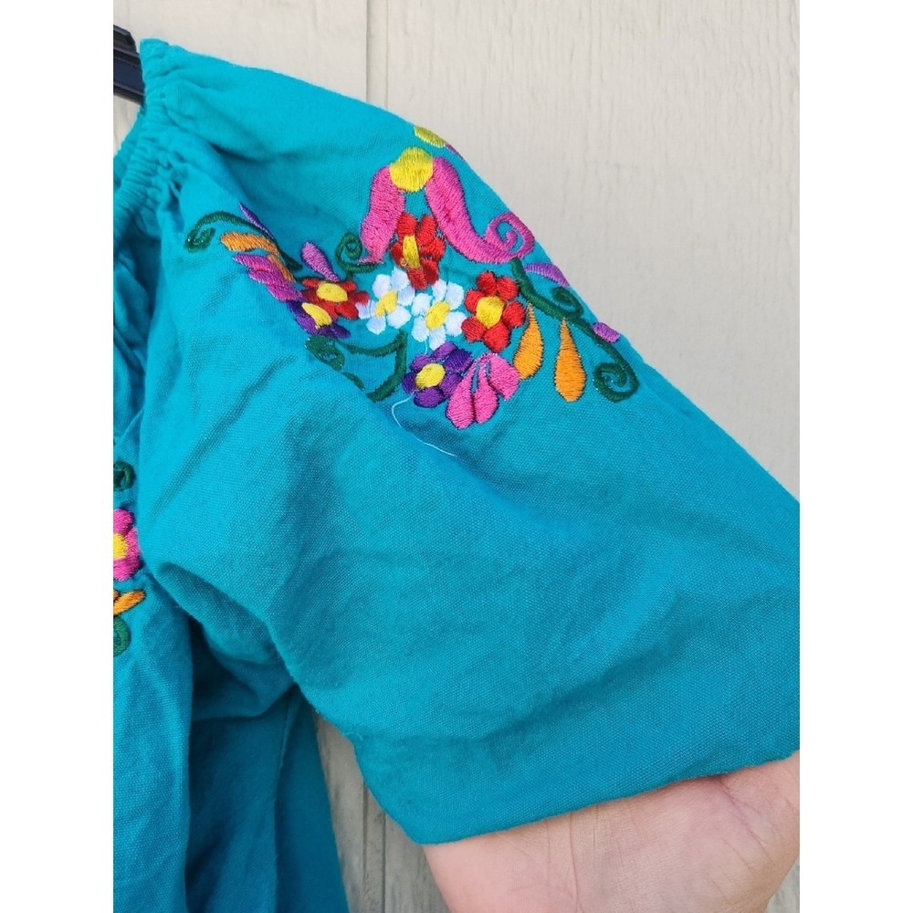 Floral Embroidered Boho Festival Puff Sleeve Garden Party Bright Woodland Medium - Picture 4 of 4
